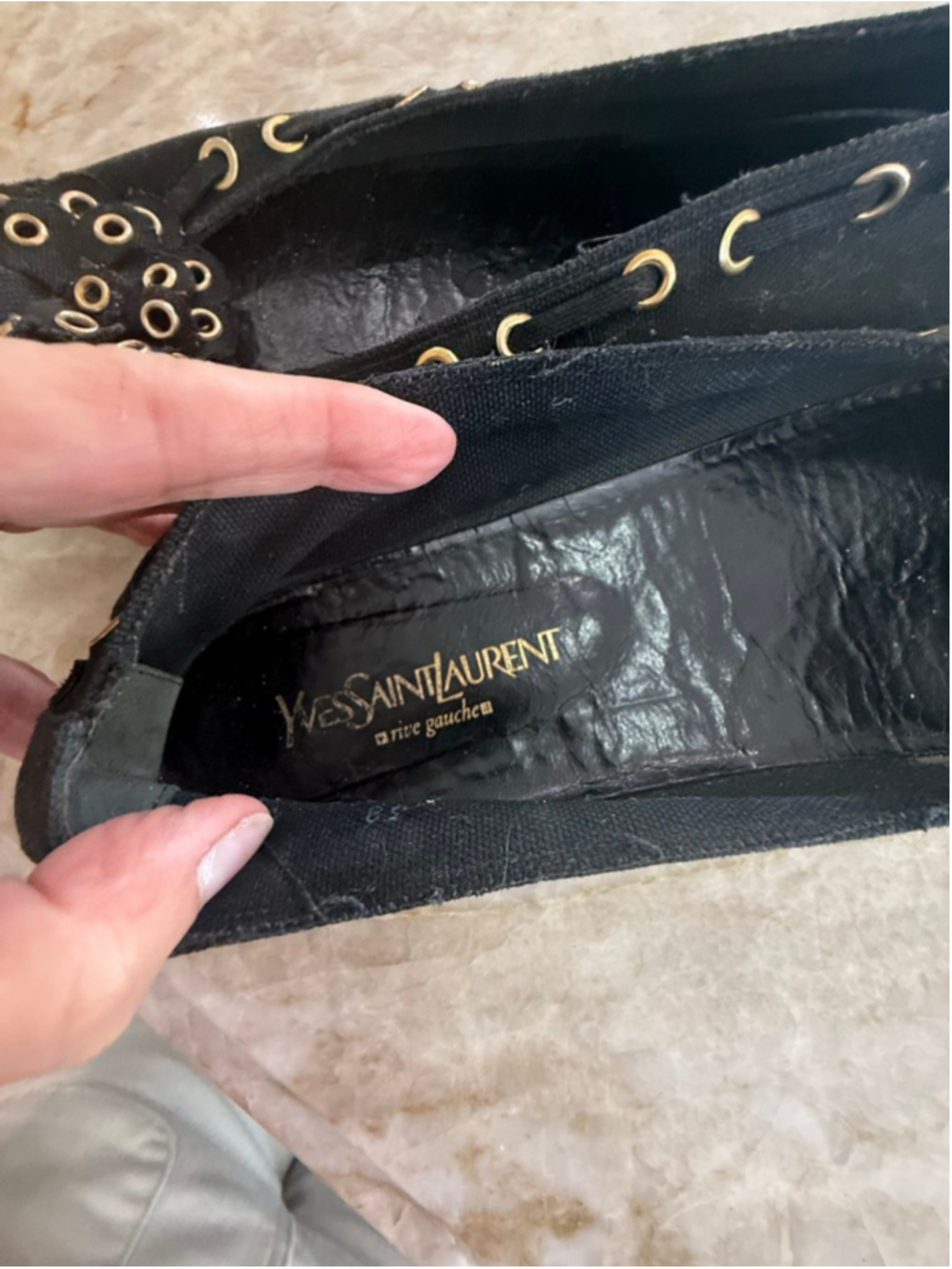 Yves Saint Laurent vintage Black & metallic Eyelet with floral Flats 8.5 - Picture 9 of 9